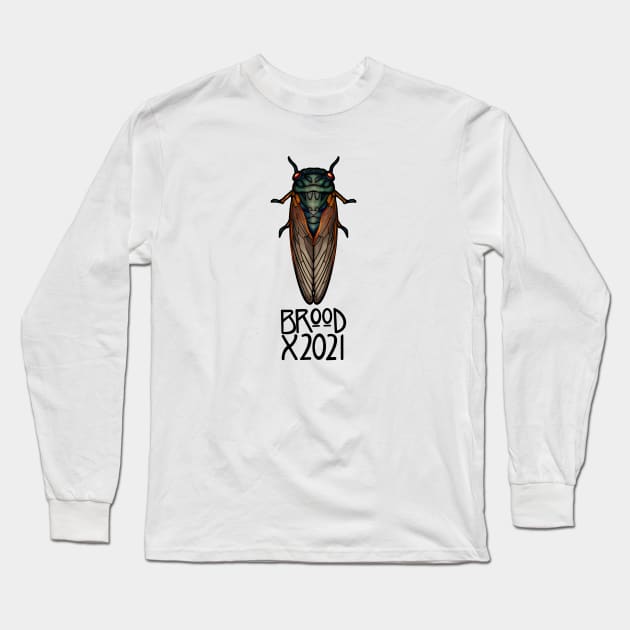 Art Nouveau Cicada Black Outline Brood X 2021 Long Sleeve T-Shirt by RJKpoyp